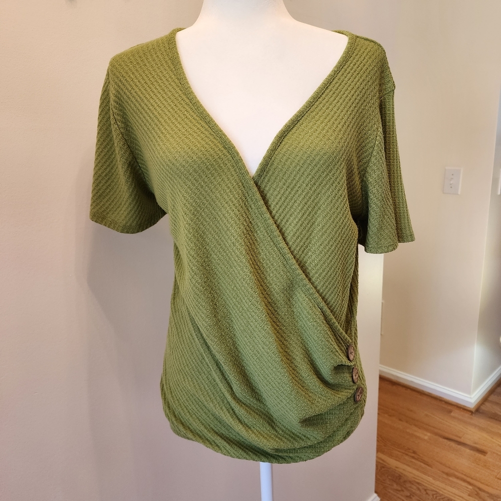 iliad USA Size M Olive Army Green Wrap Blouse